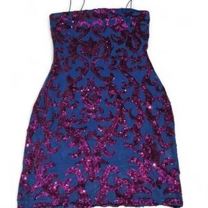 Windsor Blue Purple Sequin Strapless Mini Dress Party Club Flirty Size S